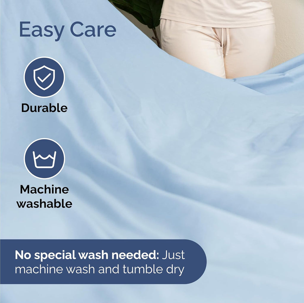 Skiennix Twin Size Sheet Set - Comfy Cooling Bed Sheets for All Ages - Deep Pockets, Soft & Wrinkle-Free - Light Blue