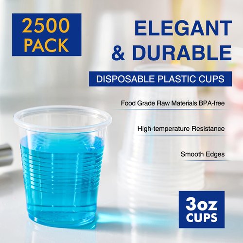 Turbo Bee 2500Pack 3oz Plastic Cups,Disposable Mouthwash Cups,3 Ounce Small Tumblers Ideal for Drinking Tasting, Food Samples