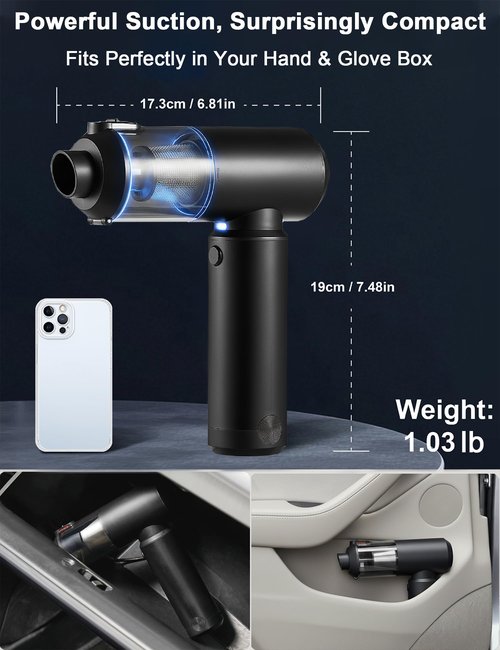 Vacuum Cleaner for Car 78000RPM Handheld Car Vacuum Cordless High Power 4-in-1 Air Blower & Pump, Removable 6000mAh Battery Works as a 35W Power Bank, Vacuum Air Duster for Home Camping Office