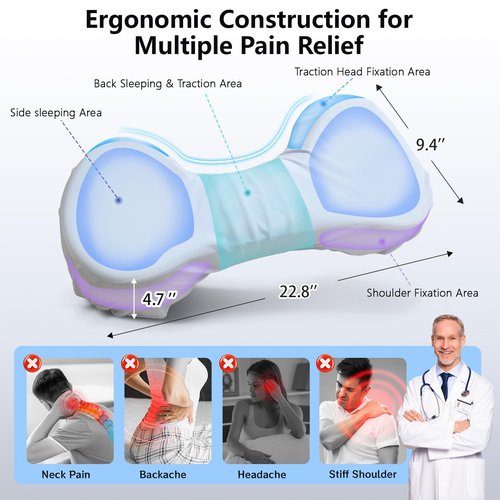 Mixiniso Cervical Neck Pillows for Tension Muscle Relief, Neck Roll Pillow for Side Sleepers, Camping & Travel Neck Support Memory Foam Pillow, Cervical Traction Device with Storage Bag