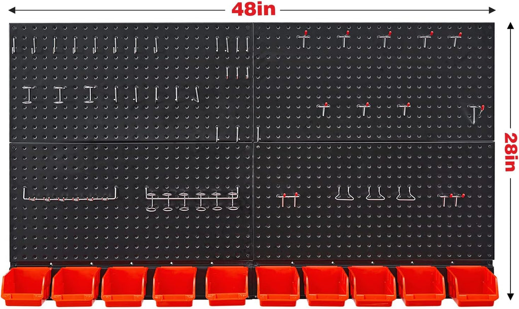 Ultrawall Pegboard Wall Organizer - Black Metal Panels with Hooks & Storage Bins | 59-Piece Garage System