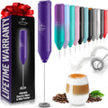 Zulay Kitchen Powerful Milk Frother Wand - Handheld Stainless Steel - Battery Operated Drink Mixer for Coffee, Lattes, Cappuccino, Matcha - Froth Mate Frother Gift - Deep Purple Color: Deep Purple