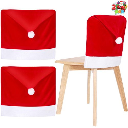 JOYIN 2 Pcs Christmas Chair Covers, Red Hat Chair Slipcovers, Santa Claus Kitchen Chair Back Covers for Holiday Festival Decoration, Christmas Decorations Indoor Home Décor