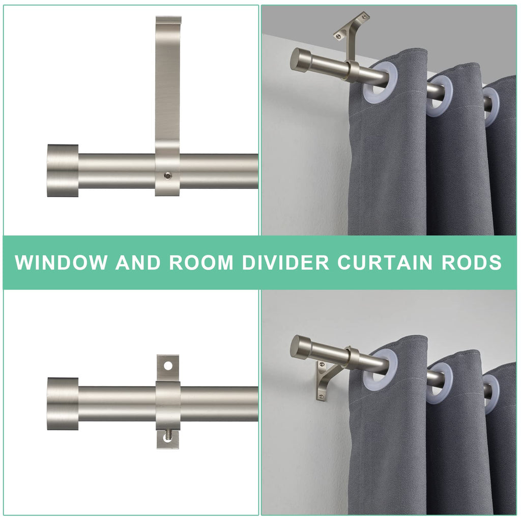 Lwiiom Brushed Nickel Curtain Rods for Windows 144-168 Inch, 1-Inch Adjustable Drapery Rods with Aluminum End Cap and Brackets for Room Divider, Bedroom, Living room, Kitchen, Bathroom Etc