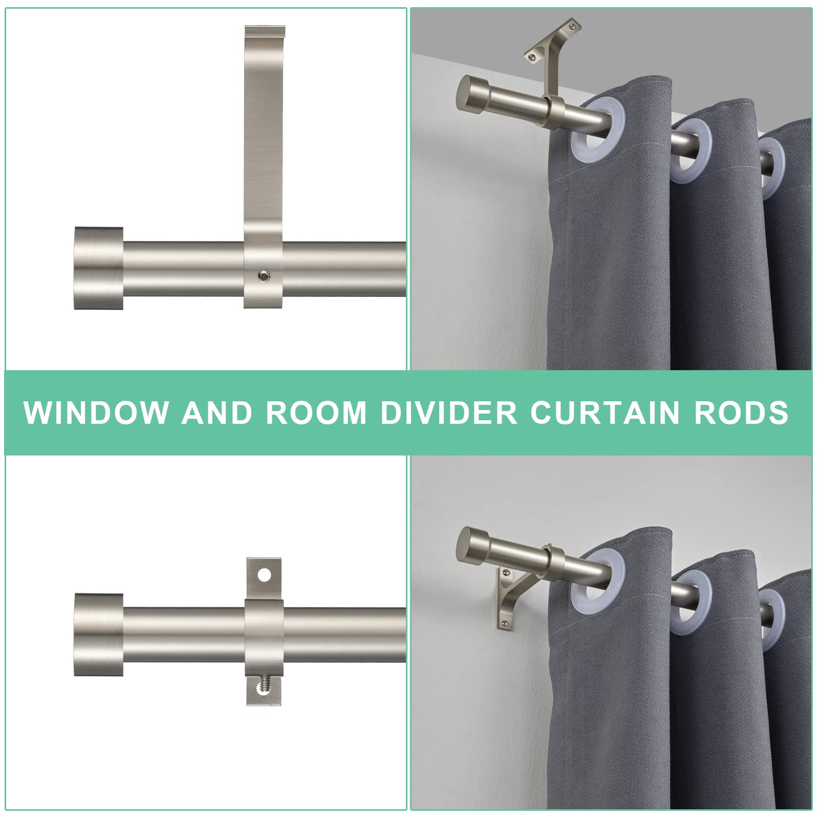 Lwiiom Brushed Nickel Curtain Rods for Windows 144-168 Inch, 1-Inch Adjustable Drapery Rods with Aluminum End Cap and Brackets for Room Divider, Bedroom, Living room, Kitchen, Bathroom Etc