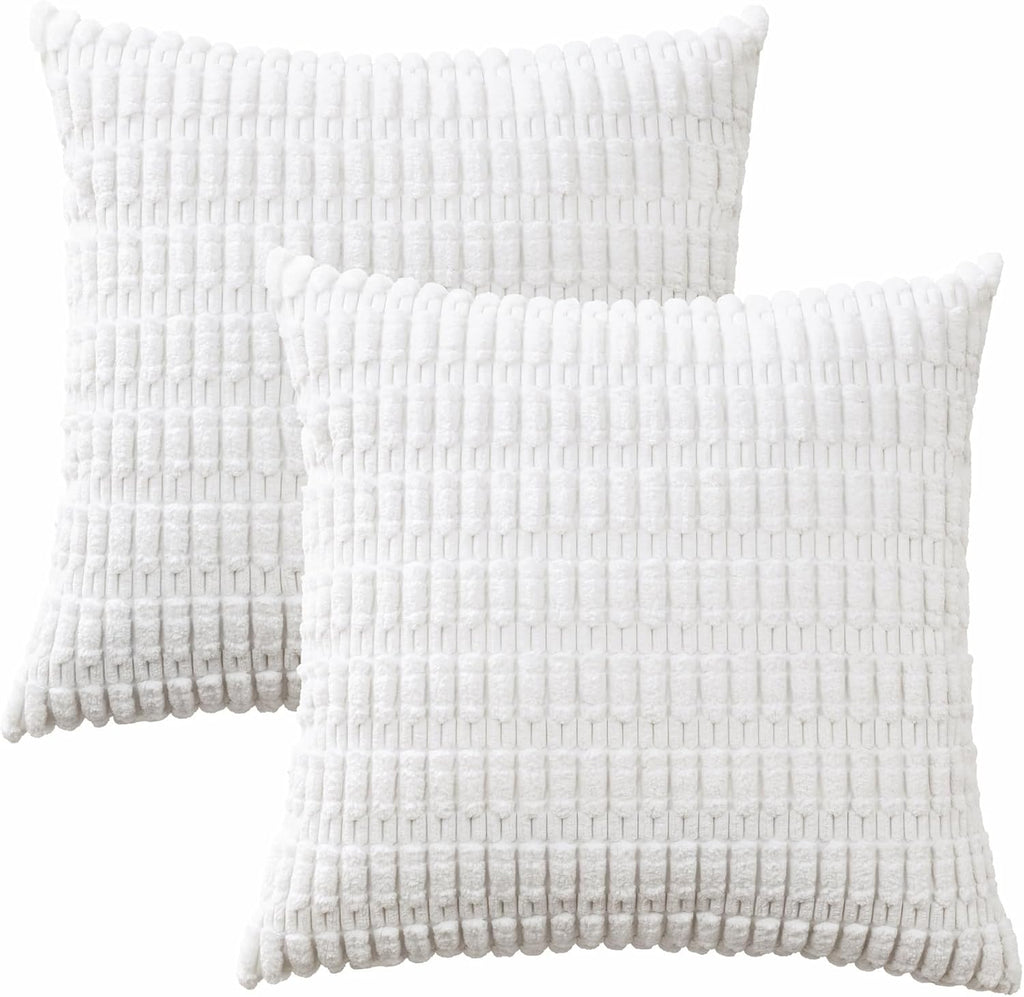 Volcanics Decorative Throw Pillow Covers - Soft Corduroy Striped 18x18 Inch | Modern Farmhouse Boho Decor