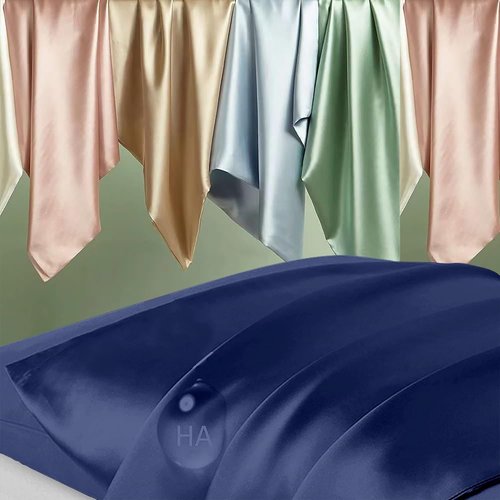 Mulberry Silk Pillowcases by Skiennix - Smooth, Anti-Acne Beauty Sleep Set of 2 | Navy Blue with Zipper