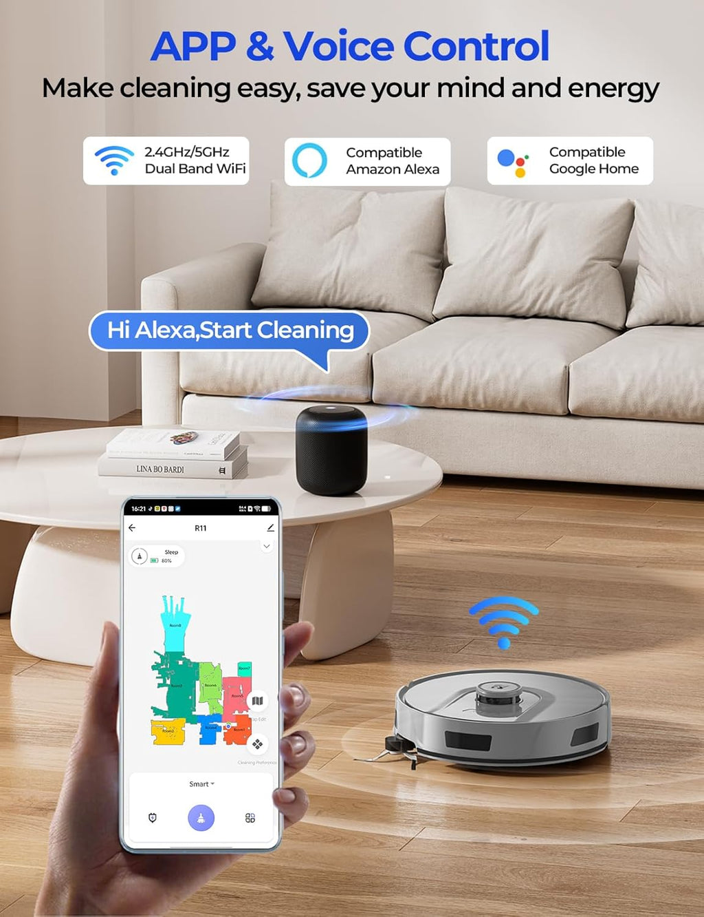 Skiennix Robot Vacuum - 20,000 Pa Power, Self-Emptying & Lidar Navigation | Gray R11 for Pets & Carpets