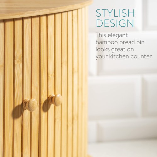 Navaris Wooden Bread Box - Countertop Kitchen Corner Bread Bun Farmhouse Loaf Bagel Wood Container with Sliding Doors - Corner Wood Breadbox