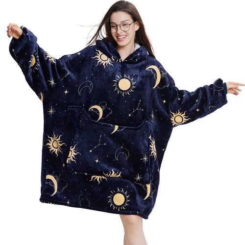 Aemilas Wearable Blanket Hoodie - Cozy Sherpa Blankets Sweatshirt Gifts For Women Men, Warm Fuzzy Hooded Blanket With Giant Pocket(Star)