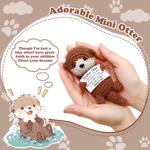 JULEASEL Mini Funny Positive Crochet Otter Emotional Crochet Animals Sea Otter Gifts Knitted Doll Encouragement Cheer Up Birthday Graduation Gifts for Women Men Coworkers Teens