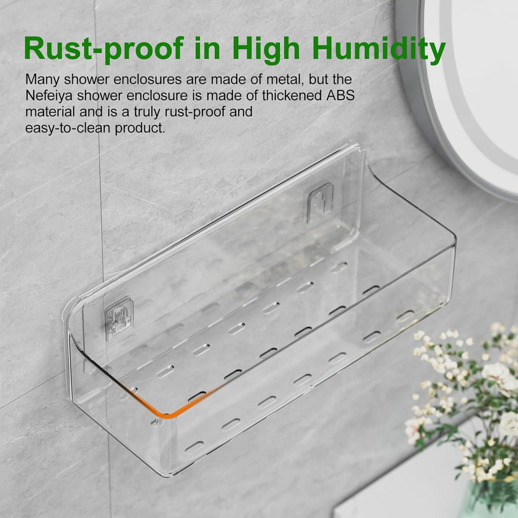 Skiennix Adhesive Shower Caddy - Rustproof 6-Pack Shower Shelves | No Drilling Bathroom Organizers in Clear