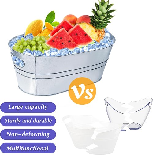 4 Gallon Ice Buckets for Parties, IKAYAS Galvanized Metal Ice Bucket Ice Tub with Scoop for Cocktail Bar Mimosa Bar Supplies, Large Champagne Bucket Beer Bucket Metal Tub (2 Pack)