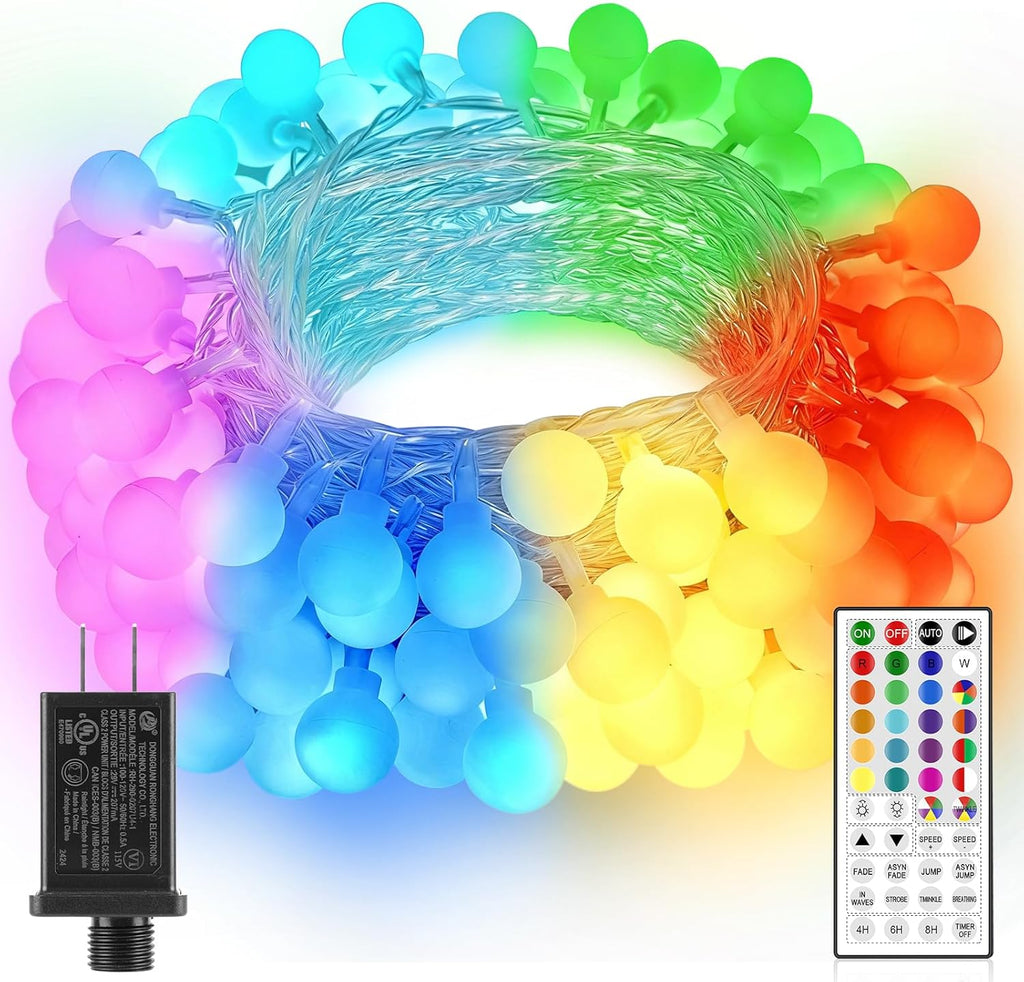 OMIKA 33FT Connectable Globe String Lights - 24 Color Changing Fairy Lights with Remote | 60 LEDs, 128 Modes, Waterproof for Indoor/Outdoor Use