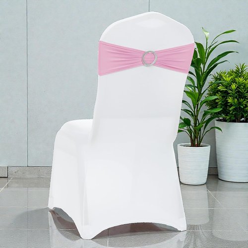 MDS Premium Spandex Chair Sashes - Universal Stretch Covers with Buckle Slider | Pack of 25 - Blush Pink