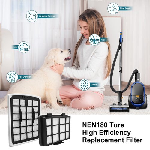 4 Pack Filters Replacement Parts for EUREKA NEN180 / NEN186BL Bagless Canister Vacuum Cleaner Accessories Include 2 Dust Cup Filters Element & 2 Filters