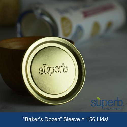 Superb Canning Lids – Wide Mouth Mason Jar Lids – Baker’s Dozen/Bulk Package of 156 Lids – Made in the USA