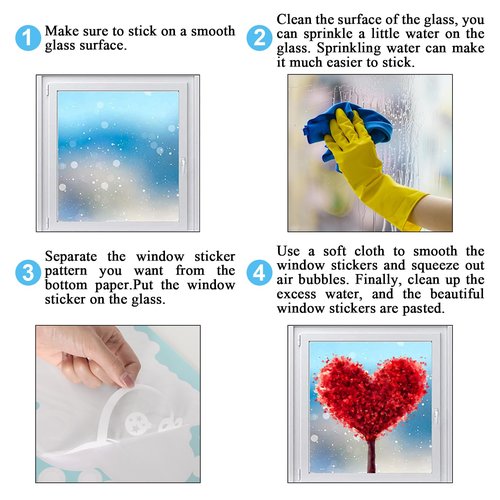 JarThenaAMCS Valentine's Day Window Clings Window Stickers Love Heart Tree Double-Sided Glass Decals for Wedding Anniversary Home Office Classroom Party Wall Decor, 9 Sheets