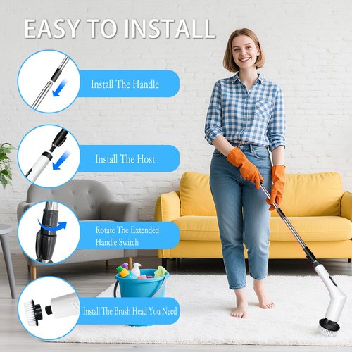 Spin Scrubber,9-In-1Multifunctional Cleaning Brush with Detachable Handle,9 Replaceable Brush Heads&LCD Display,Rechargeable Electric Spin Scrubber for Bedroom,Bathroom,Kitchen,Car
