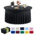 Outpain 4 Pack Black 72in/6FT Round Spandex Tablecloth,132inch Stretchy Fitted Table Cloths for Round Tables,Wrinkle Free Black Table Cloths with Skirt for Wedding Vendor Graduation Banquet