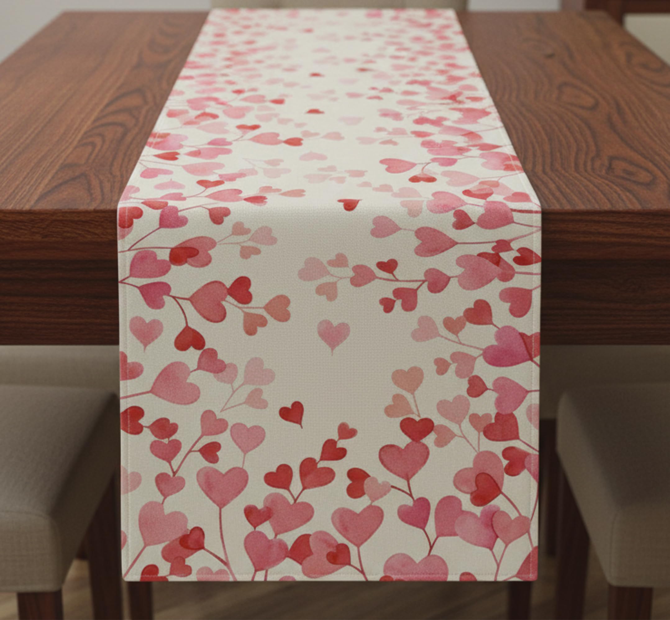 Pink Love Valentine Table Runner 13x72 Inch, Heart Pattern Decor for Dining Table, Kitchen, Anniversary, Wedding, and Party Decorations