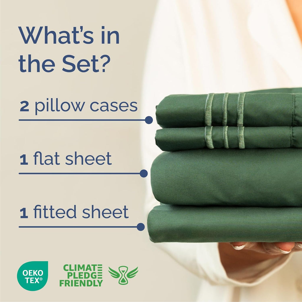 Queen Size 4-Piece Sheet Set - Comfy Cooling Bed Sheets for All Ages - Deep Pockets, Soft & Wrinkle-Free - Oeko-Tex Certified, Emerald Green