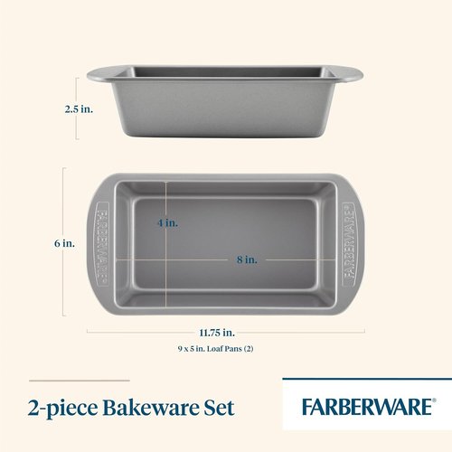 Farberware Bakeware Nonstick Meatloaf Pan Set - Two 9-Inch x 5-Inch Gray Pans