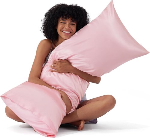 Bedsure Body Pillow Cover - 20x54 Inches Pink Satin Pillowcase for Hair & Skin Care | Cooling & Silky Design