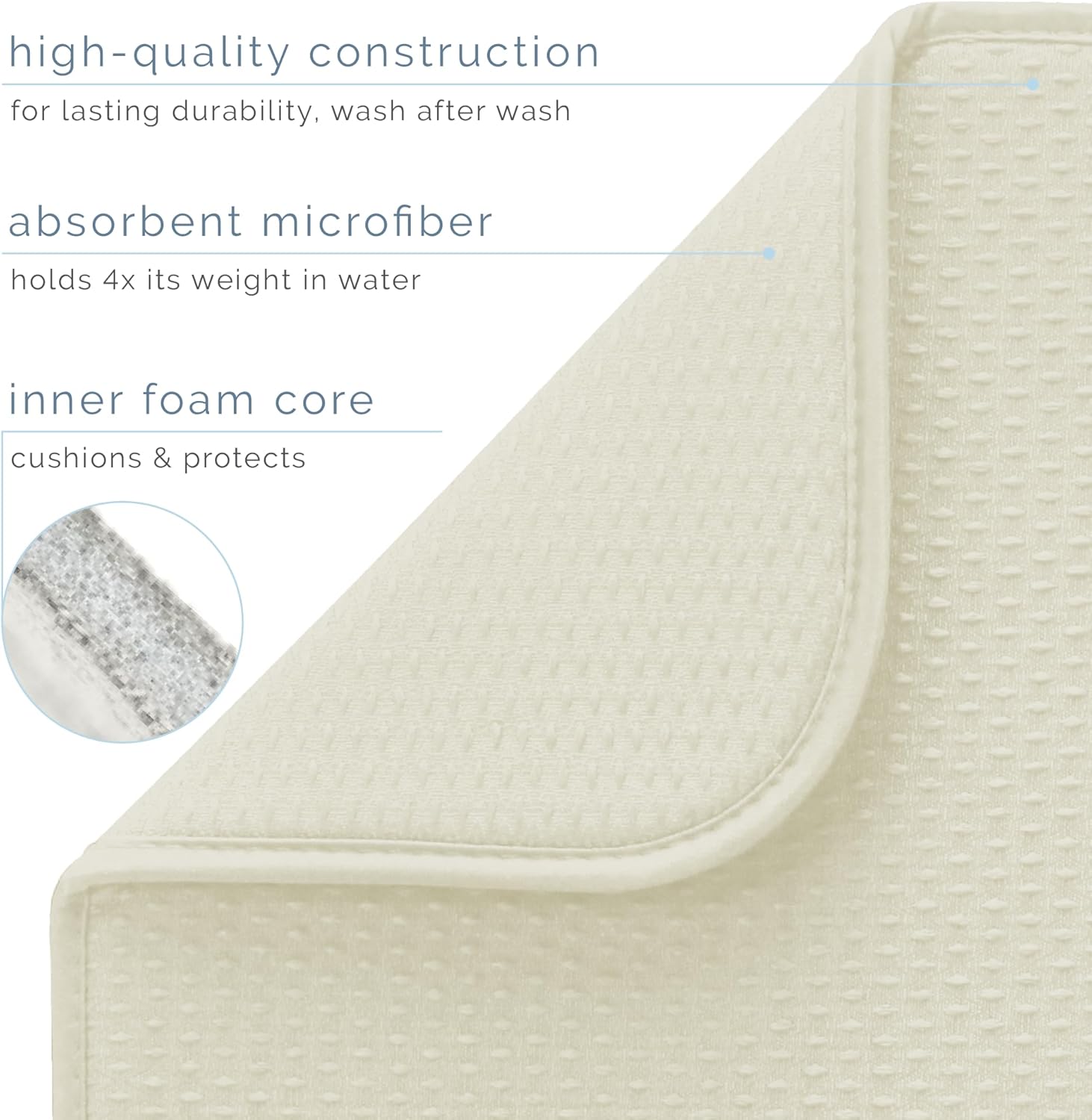 S&T INC. XL Dish Drying Mat - Absorbent Microfiber Kitchen Counter Pad | 18” x 24”, Cream, Diamond Texture
