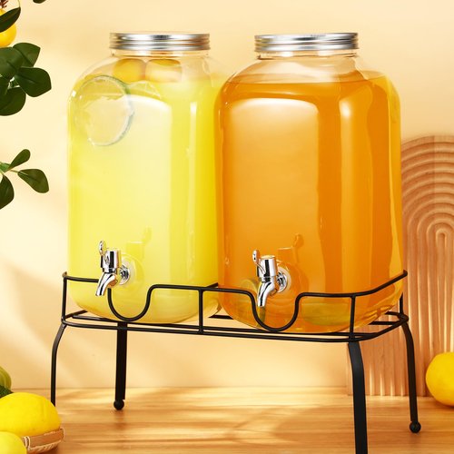 FillTouch 2 Pcs 2 Gallon Plastic Beverage Dispensers with Stand Large Clear Drink Containers for Parties with Spigot Lid for Weddings Countertop Summer Party Bar Picnics Water Ice Tea Lemonade Juice
