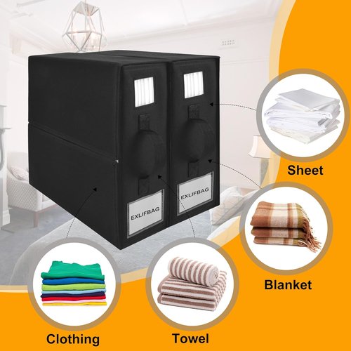EXLIFBAG Sheet Organizers - Foldable Storage for Linen Closet | XL Black Bedding Container (Queen & King Size)
