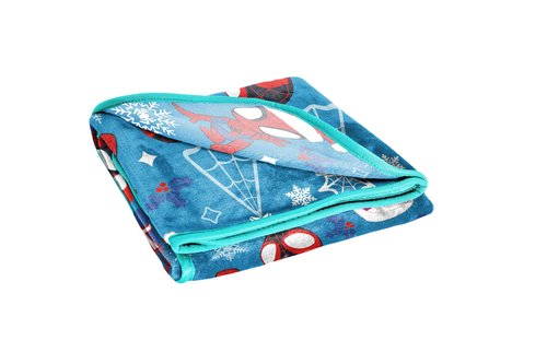 Jay Franco Kids Christmas Plush Throw Blanket – 40 x 50 Inch Soft & Cozy Fleece Throw for Holiday Bedroom & Couch Décor, Official Licensed Product, Blue - Spidey and Friends