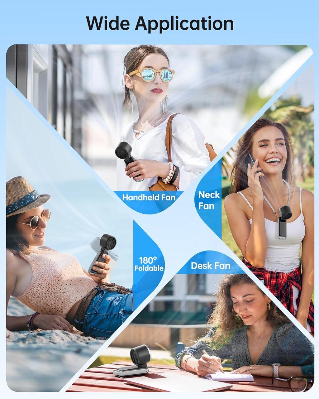 TriPole Portable Handheld Turbo Fan - 5-Speed Rechargeable Mini Fan with Ice Cooling | Foldable Neck & Desk Design for Travel & Outdoor Use