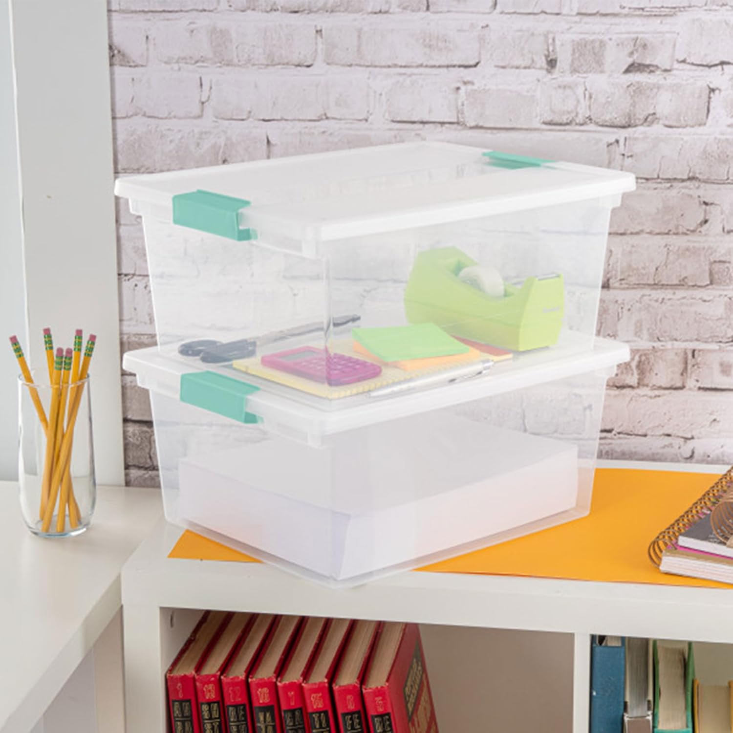 Sterilite 12-Pack Clip Box | Stackable Clear Plastic Bins with Latching Lids for Organized Storage