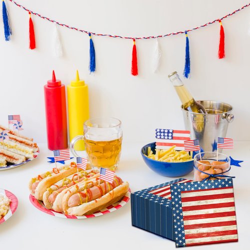 50 Count American Flag Paper Napkins, Disposable Patriotic Party Cocktail Napkins for 4th of July, Memorial Day, Veterans Day, Independence Day BBQ, Military Homecoming, and Picnic Table Decorations