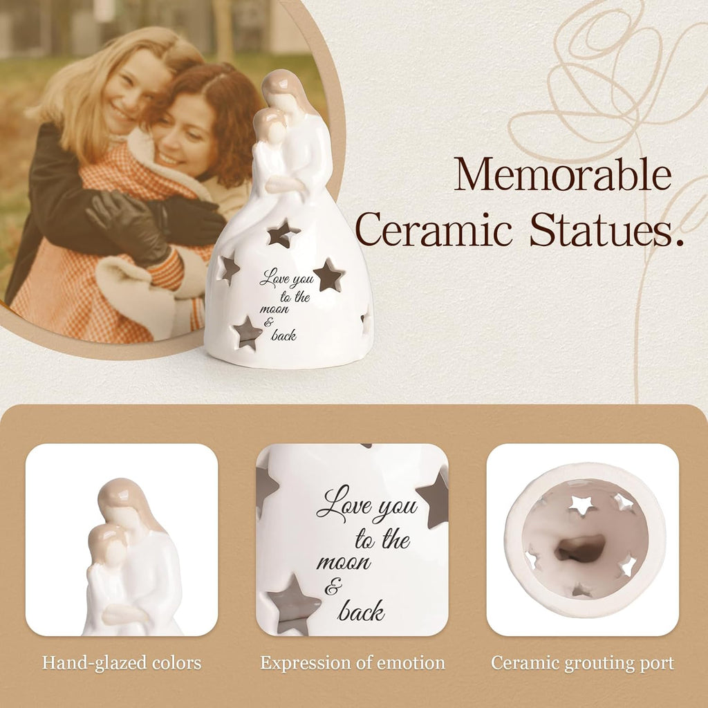 Regine Switzerland | Mother and Daughter Figurine - Heartwarming Candleholder Statue with LED Light