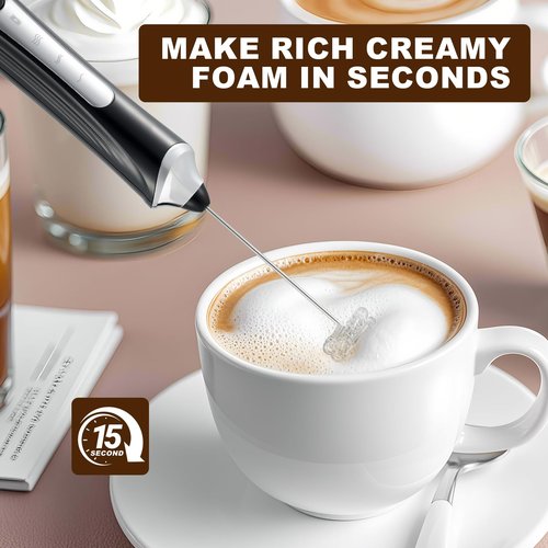 Freebala Handheld Electric Milk Frother with 2 Heads, Coffee Whisk Foam Mixer with USB Rechargeable 3 Speeds, Foam Maker Blender for Latte, Cappuccino, Hot Chocolate, Egg (Black)