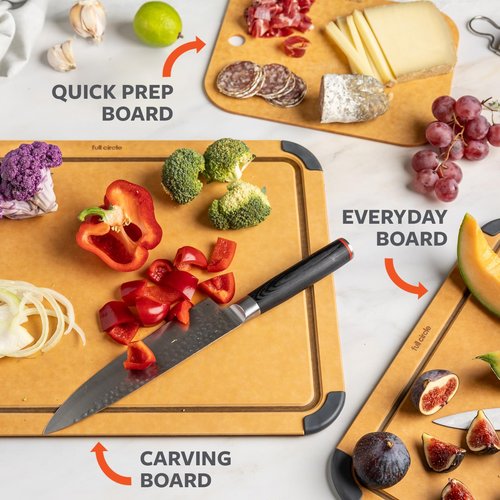 Full Circle Chop To It Quick Prep Cutting Board – Small Size 8x10" – Dishwasher Safe, Reversible & Lightweight, Naturally Bonded Kraft Paper