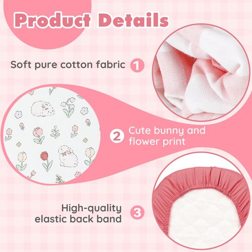 3 Pack Cotton Bassinet Sheets - 33"x19" for Baby Delight, Jimglo, BabyBond, BCOL, Maxi-COSI and Most Regular Bedside Sleeper, Ultra Soft & Skin Friendly Bassinet Fitted Sheets, Pink Flower