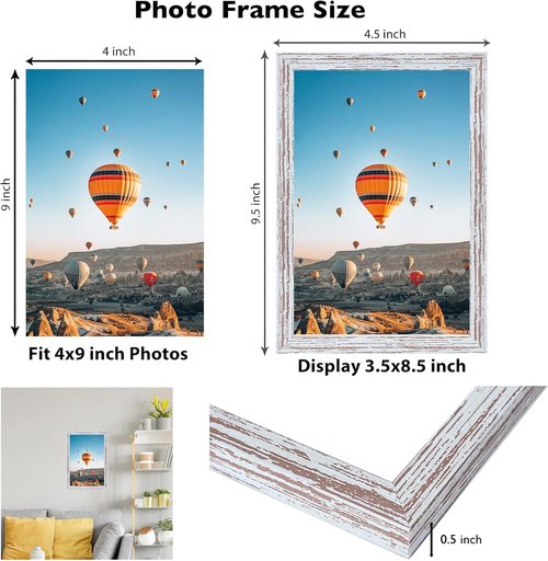 JCJMY 4x9 Picture Frame - Rustic White Wall Hanging & Tabletop Display | Shatter-Resistant Plexiglass
