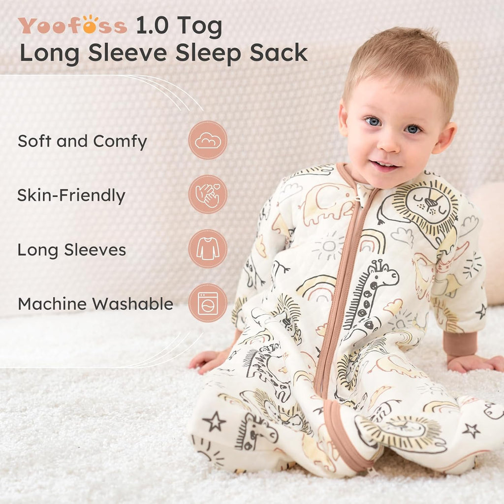 Yoofoss Baby Sleep Sack - Organic Cotton 1.0 Tog Long Sleeve Wearable Blanket for Infants 6-12 Months