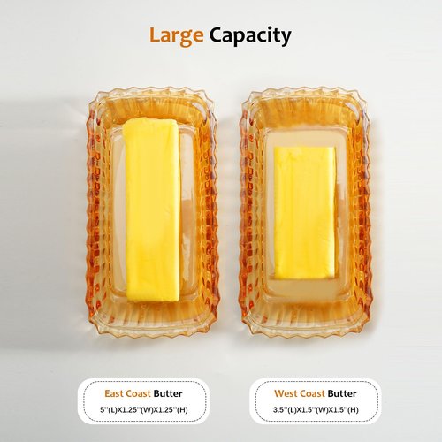 QFkirs Amber Glass Butter Dish with Lid, Crystal Covered Butter Dish for Countertop for Kitchen Dining Table Decor, Butter Tray Keeper Container