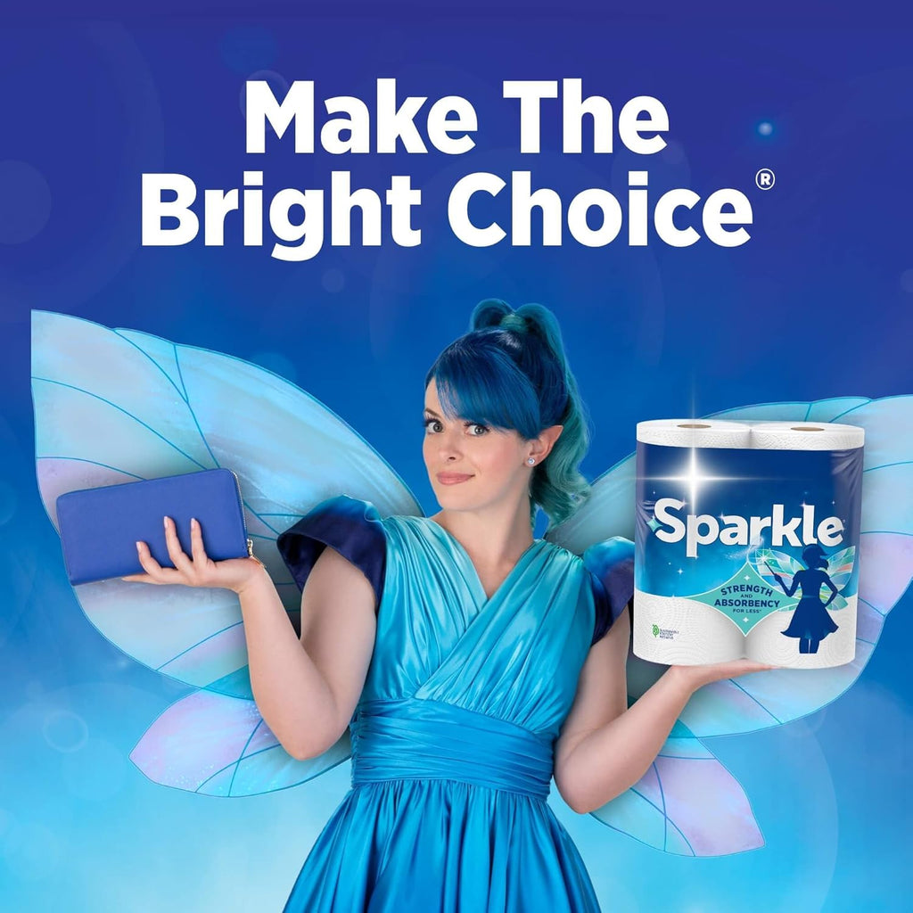 Sparkle Paper Towels - Spirited Print Design, 6 Double Rolls (660 Sheets) - Strong 2-Ply for Kitchen Cleanup