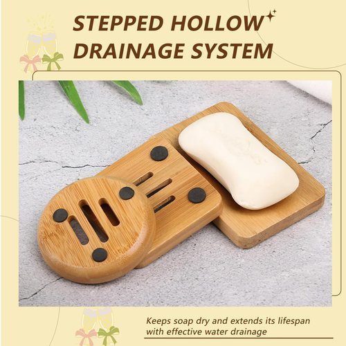 YKEBVPW 2 Pcs Bamboo Soap Holder Wooden Soap Dishes for Shower Steamer Tray for Shampoo Bath Bomb Steamers Natural Soap Dish for Home Bathroom Accessories(Round and Square)