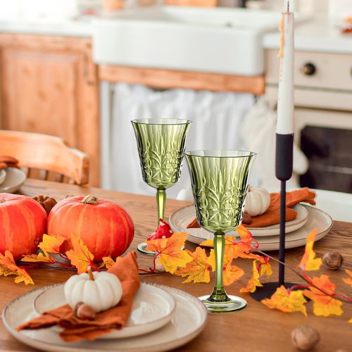 10oz Green Plastic Wine Glasses Goblets Stemmed Wine Glasses Set of 12 Shatterproof and Reusable Crystal Glasses Set for Wedding Reception Grand Event Party Ceremony (24, Green)