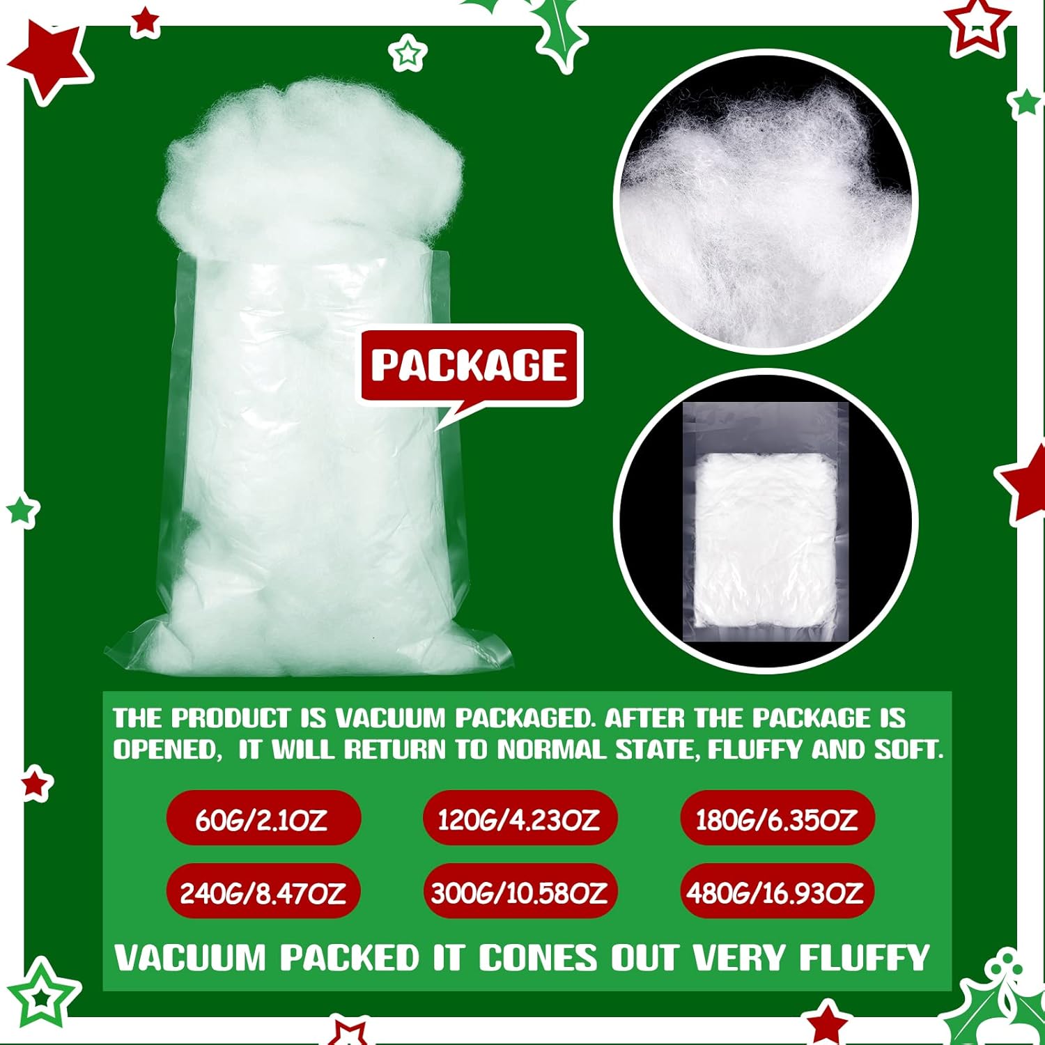 Riakrum Fake Snow Decor - Artificial Fluffy Fiber Stuffing for Tree Covering | 120g White Snow