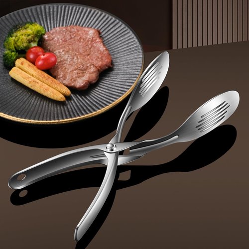 Huakai Kitchen Metal Tongs, Heat-Resistant 600°C Stainless Steel Cooking Tongs, Perfect for Food, Steak,Bread,Pizza,Salads and BBQ,Stable Clamping and Flipping Performance.