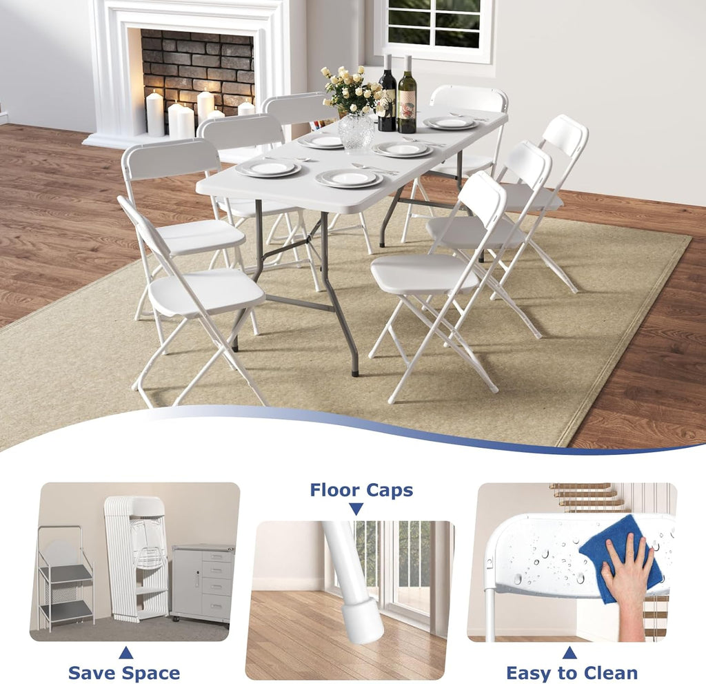 Skiennix Folding Chairs - 10 Pack White Plastic Chairs for Indoor/Outdoor Events | 350lb Capacity