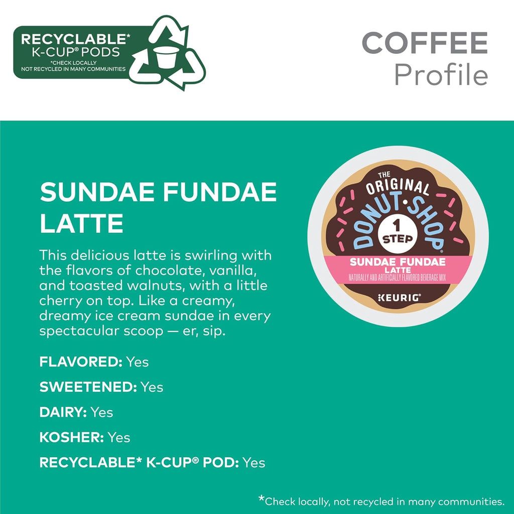 Original Donut Shop K-Cup Pods - Sundae Fundae One-Step Latte, 20 Count for Keurig Machines