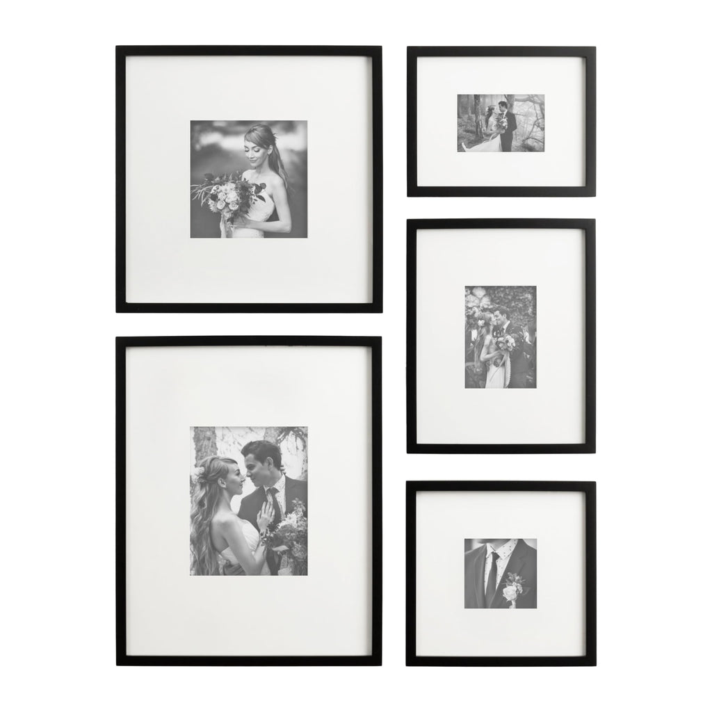 Kate and Laurel Gallery Contemporary Rectangle Picture Frame Set of 5, Varying Sizes, Black, Modern Five-Piece Photo Frames for Gallery Wall Set in Living Room Wall Decor